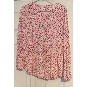 Jane & Delancey Heart Button up Down Blouse Top Size Large Valentine’s Day